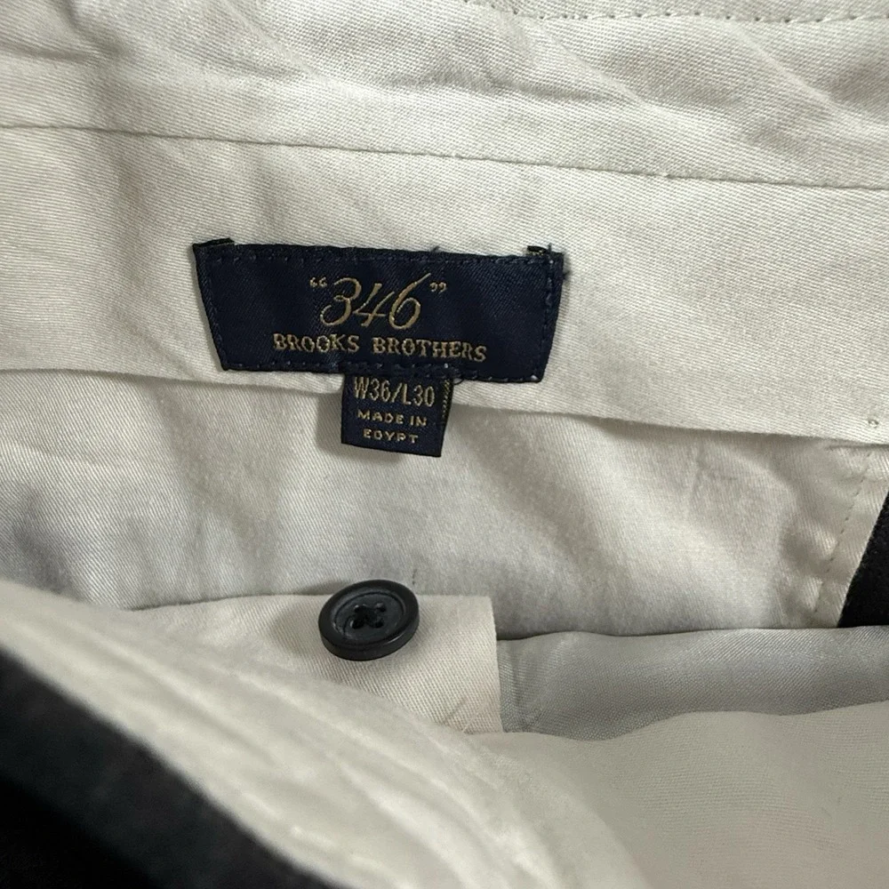 Brooks Brothers 346 Wool Dress Pants Mens 36x30 Charcoal Gray Check Trousers